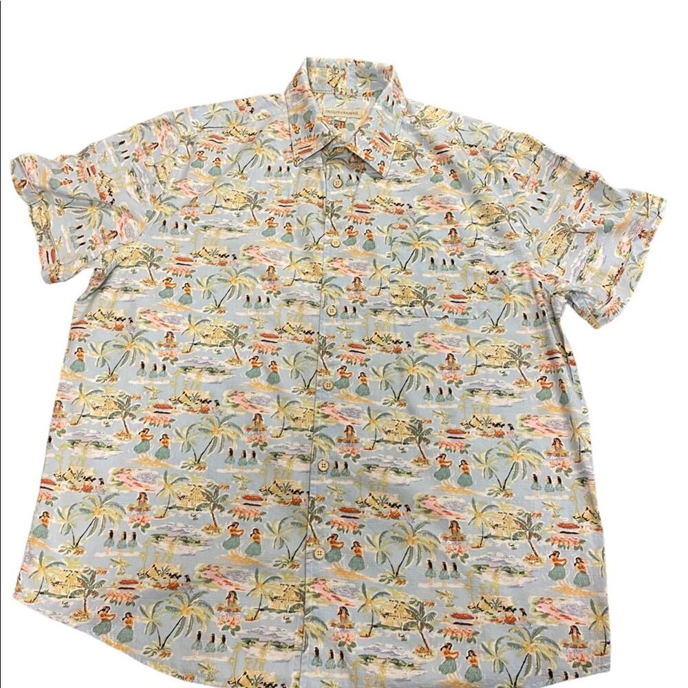 Tricots St Raphael Mens XL Muted Hawaiian Print Shirt
